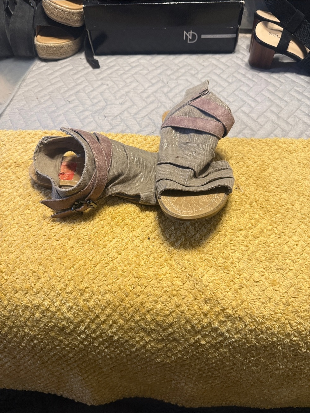 Olive Canvas Open-Toe Wedge Sandals